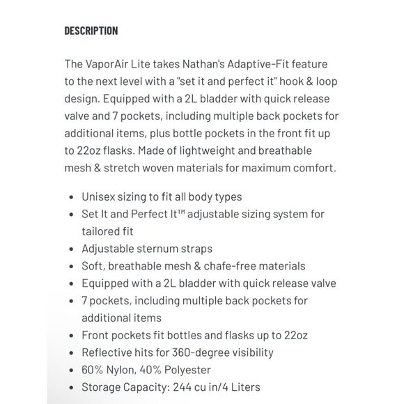 Nathan Vapor Air Lite 4L L- XXL Unisex Marine Blue NWT Hydration Vest $130 - Picture 5 of 13